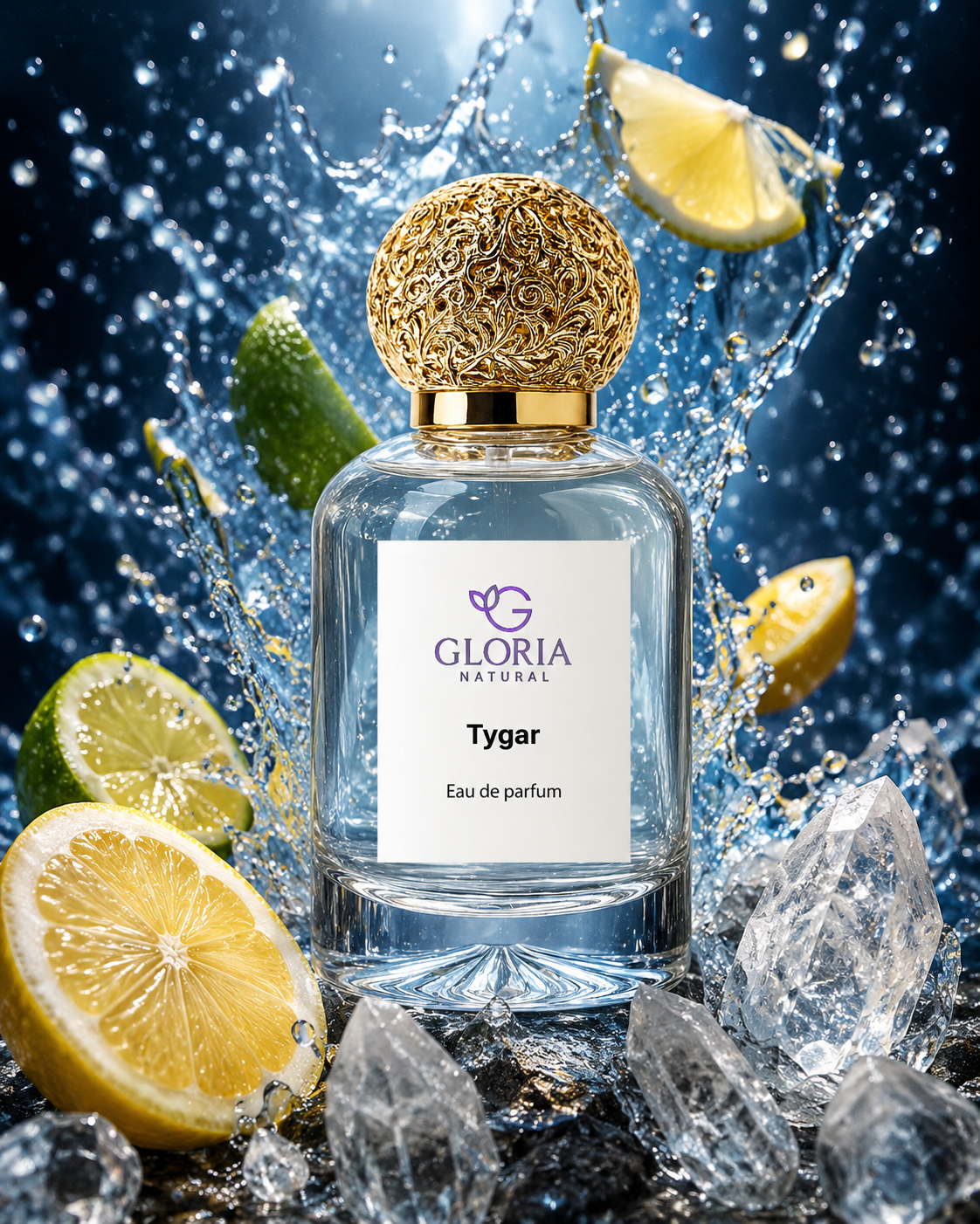 Tygar Eau de Parfum 50ml — Inspired by Bvlgari Tygar, a fresh citrus woody fragrance blending juicy grapefruit, spicy ginger and modern ambroxan for a clean, energetic and sophisticated signature scent. inspired grapefruit & amber, Gloria Naturals UA